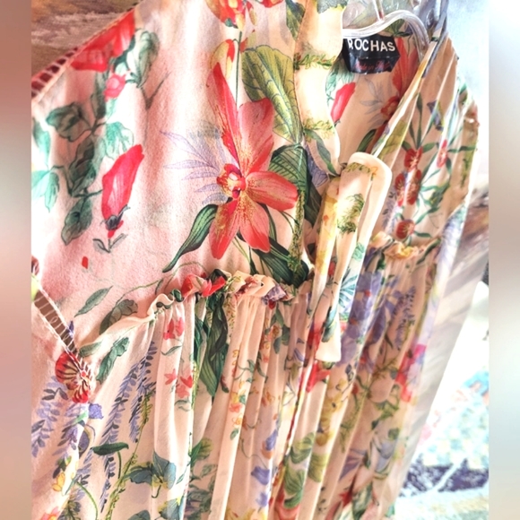 ROCHAS Gorgeous Silk ITALY Flowers Tie Bow Neck Luxury LS Sheer Blouse EUC LN 40 - Picture 13 of 16